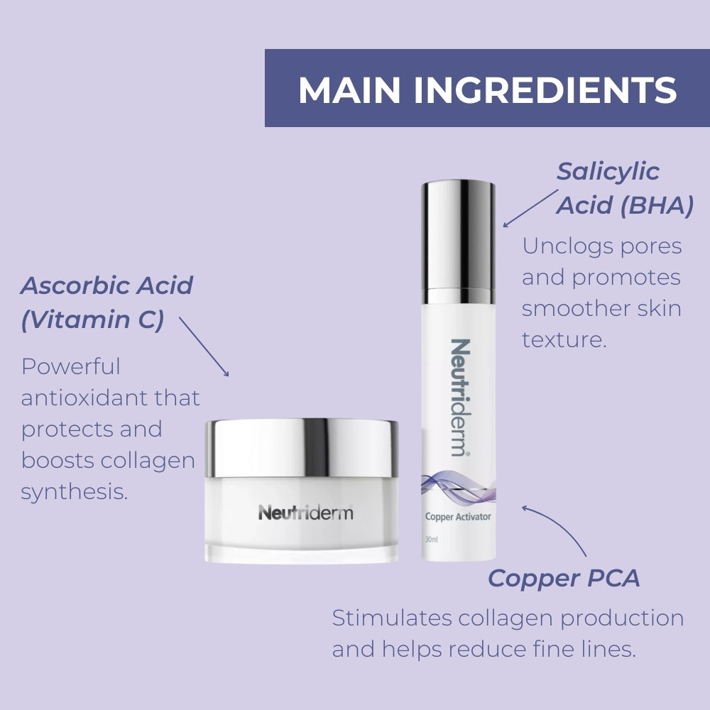 Neutriderm Exfoliator Set - Vitamin C Scrub + Copper Activator Serum (50g+30ml)