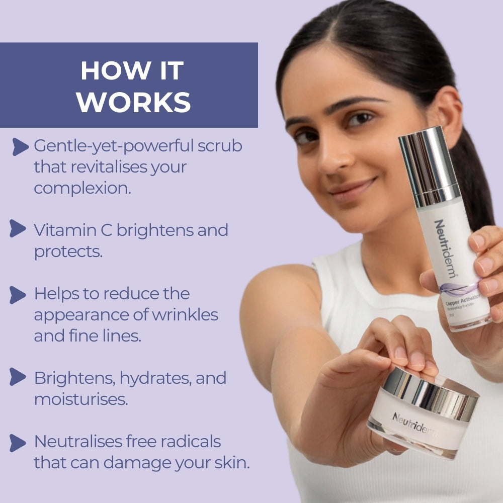 Neutriderm Exfoliator Set - Vitamin C Scrub + Copper Activator Serum (50g+30ml)