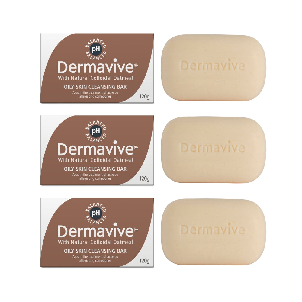 Dermavive Oily Skin Soap-Free Cleansing Bar - 120g x 3