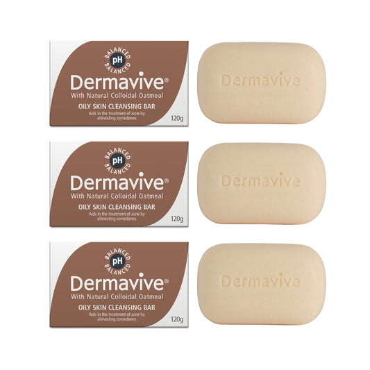 Dermavive Oily Skin Soap-Free Cleansing Bar - 120g x 3