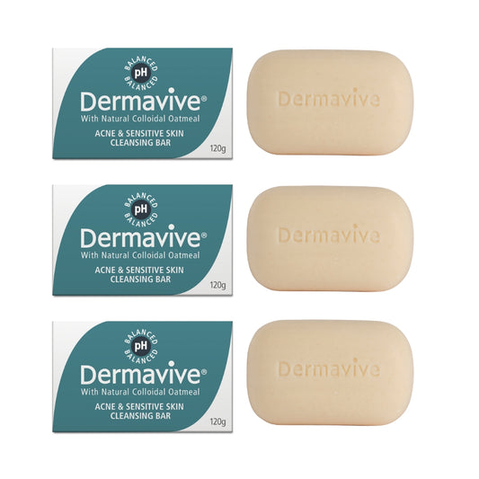 Dermavive Acne & Sensitive Skin Soap-Free Cleansing Bar - 120g x 3