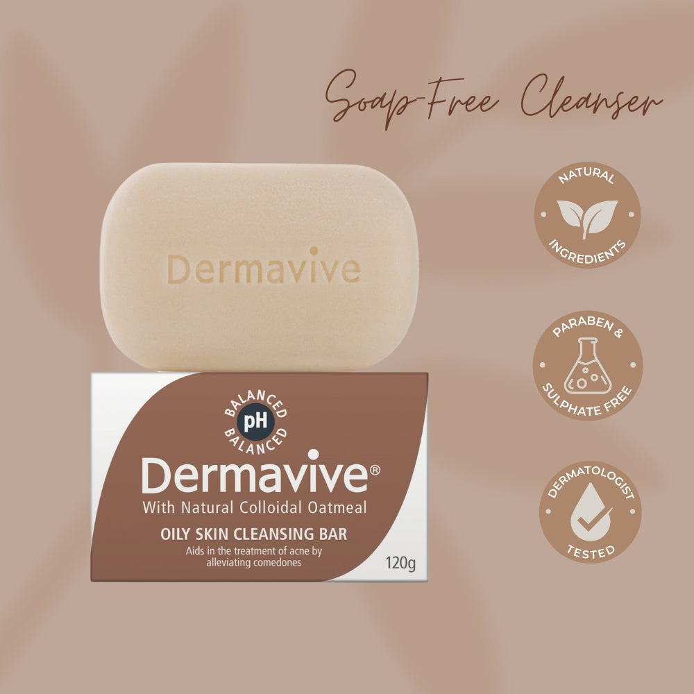 Dermavive Oily Skin Soap-Free Cleansing Bar - 120g x 3