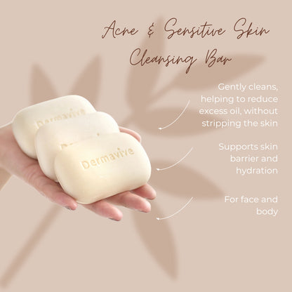 Dermavive Acne & Sensitive Skin Soap-Free Cleansing Bar - 120g x 3