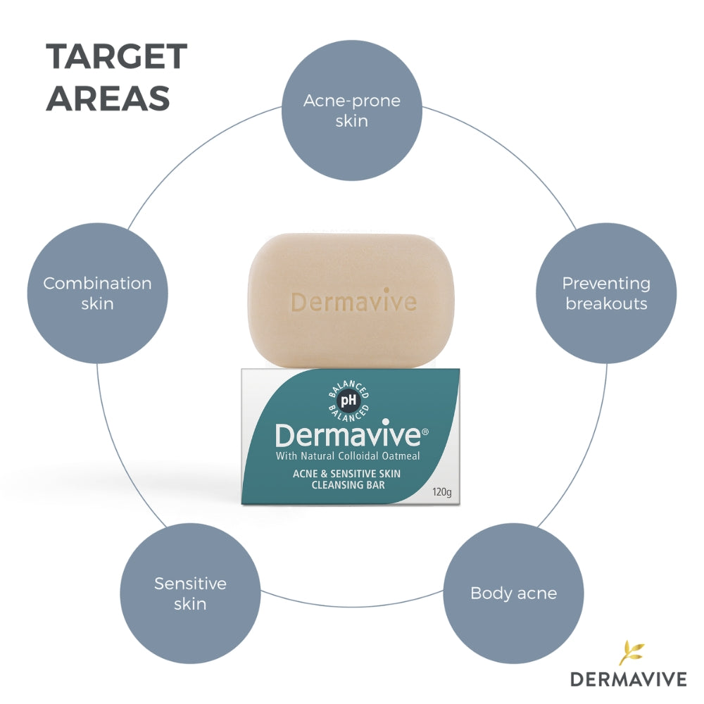 Dermavive Acne & Sensitive Skin Soap-Free Cleansing Bar - 120g x 3